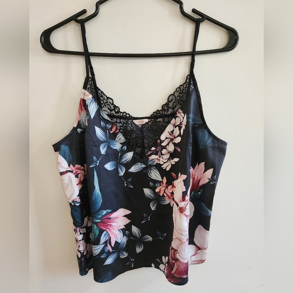 La Vie en Rose Black Floral Lace Trim Sleepwear Set Relax Fit Size M - Picture 2 of 15